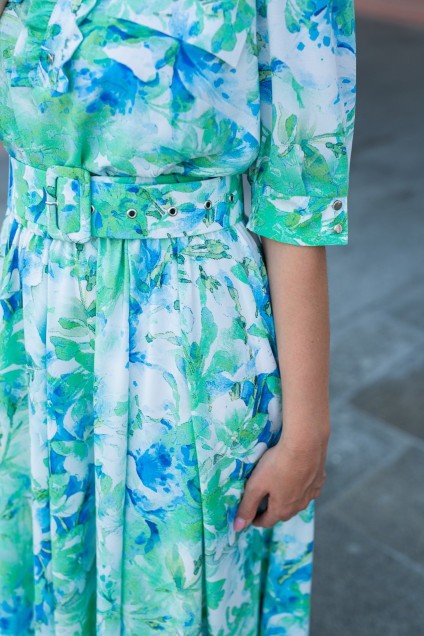 Платье 1181-1 зеленый + цветочный принт АСВ