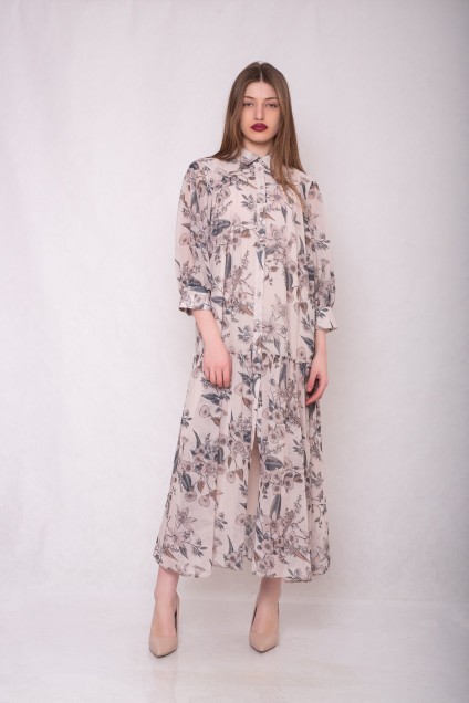 Платье 1246-4 бежевый + цветочный принт АСВ