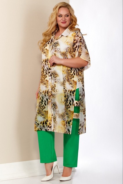 Костюм брючный 533 леопард + зелень Aira-Style