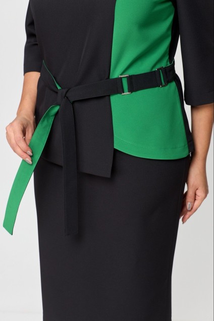 Костюм с юбкой 1151 черный + зеленый ANASTASIA MAK