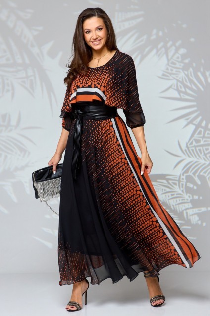 *Платье 1067-1 черно-оранжевый Anastasia