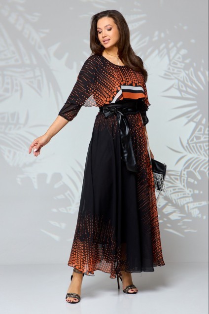 *Платье 1067-1 черно-оранжевый Anastasia