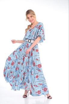 Платье 892 голубой молочный пояс Anastasia