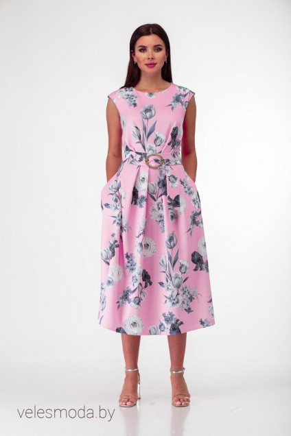 Платье 696 розовый+цветы Anelli