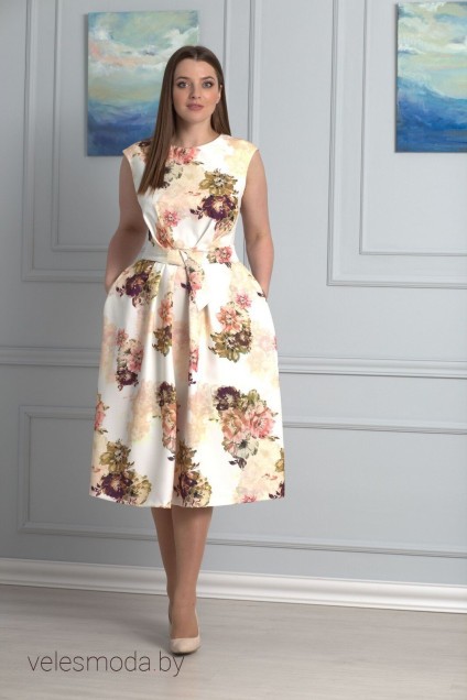 Платье 696 персик+цветы (без пряжки) Anelli