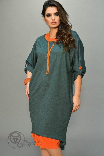 Платье 1013 зеленый+оранжевый Diva