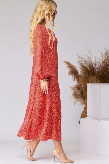Платье 7071 красный + принт EVA GRANT
