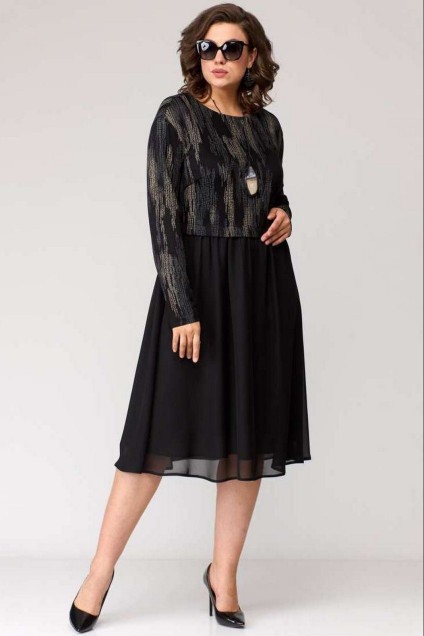 *Платье 7084-2 черный + принт EVA GRANT