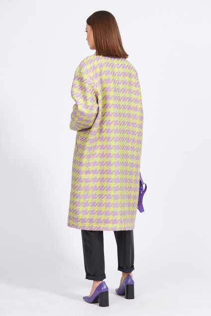 Пальто 2184 салатовый + фиолетовый EOLA