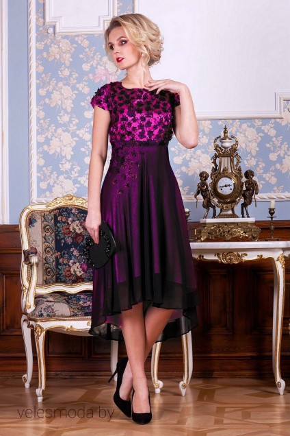 Платье 193-1 черный+розовый Euro Moda