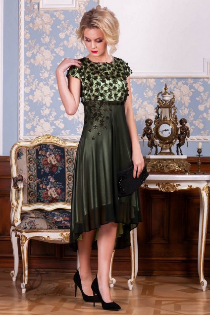 Платье 193 черный+ оливка Euro Moda