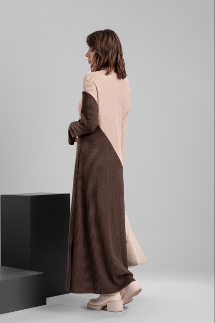 Платье 1193 бежевый + коричневый Deesses