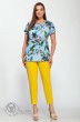Костюм брючный 1204 цветы на голубом фоне+желтые брюки Deesses