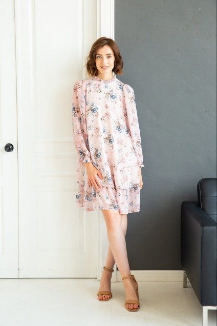 Платье  1034 розовый + бежевый Ivera collection