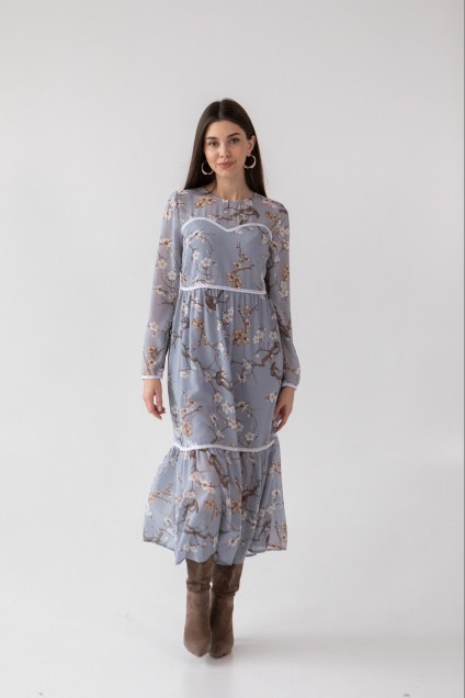 Платье 1084 серо-голубой Ivera collection