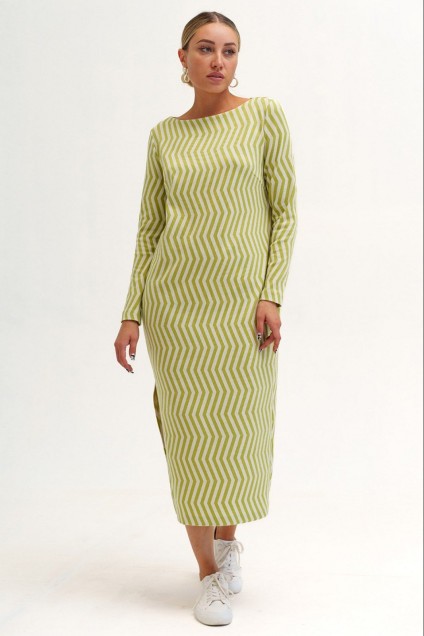 Платье 1113L зеленый + молочный Ivera collection