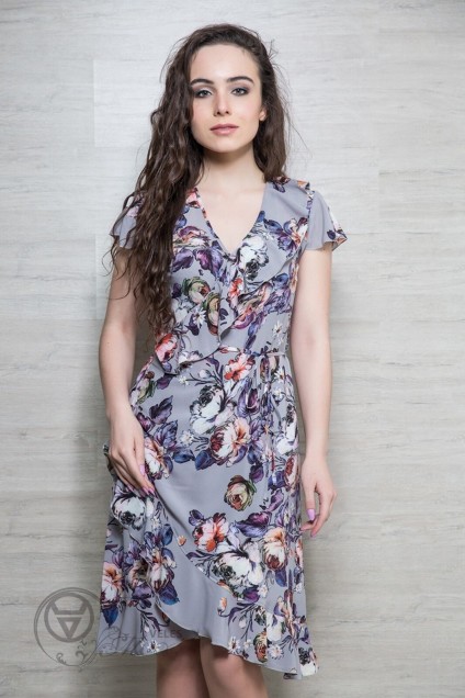 Платье 461 принт цветы светло-серый Ivera collection