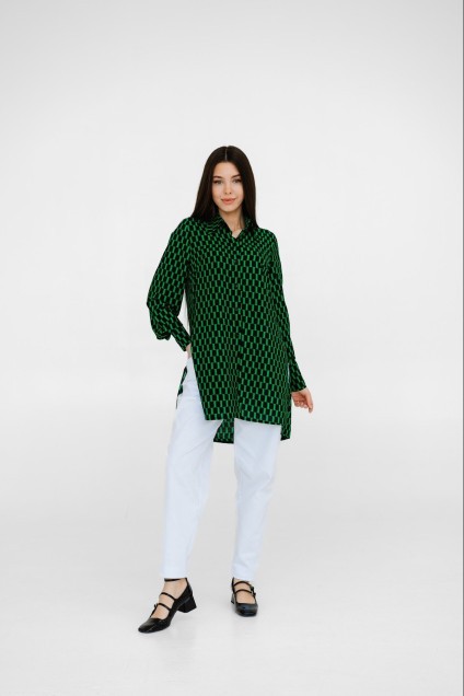 Блузка 5058L черный + зеленый Ivera collection