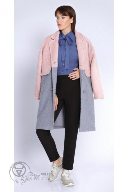 Пальто 1726 розовый+серый Jersey (Джерси)