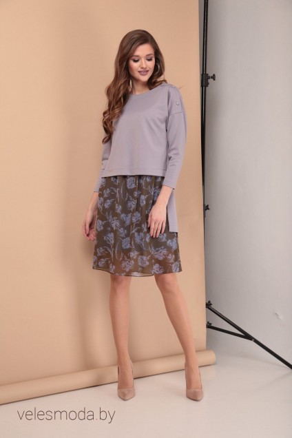 Комплект с платьем В-211-1 хакки+фиолетовый Карина Делюкс