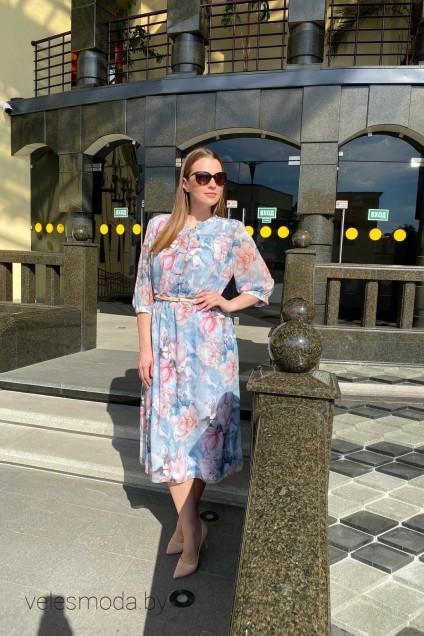 Костюм с платьем В-372 розово-голубой Карина Делюкс