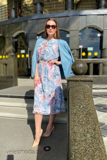 Костюм с платьем В-372 розово-голубой Карина Делюкс