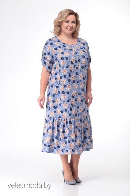 Платье 1464 голубой+синие цветы Кэтисбэл