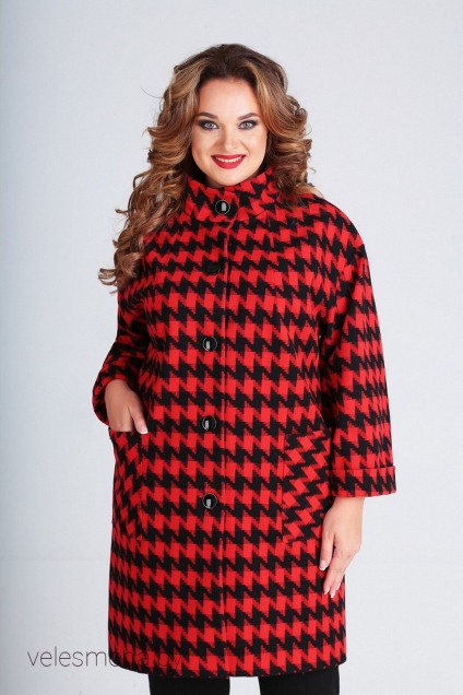 Пальто 1701 черно-красный Ксения стиль
