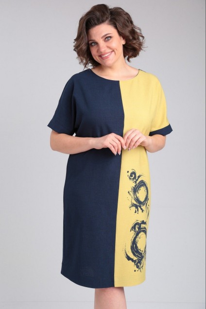 Платье 1495 темно-синий + горчица LADIS LINE