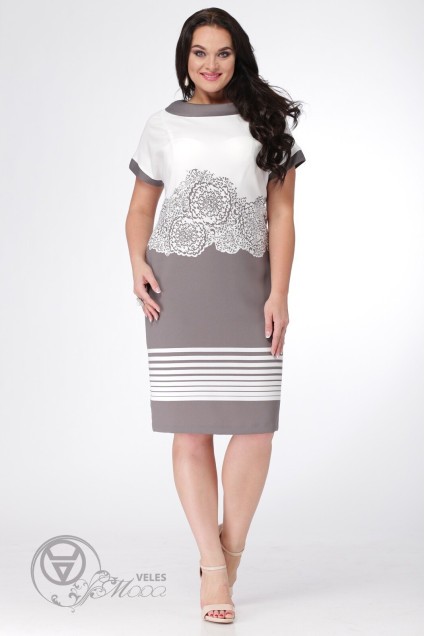 Платье 625 серый+молочный LADIS LINE