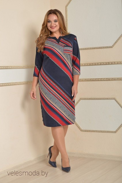 Платье 1123-2 красный+синий диагональ Lady Style Classic