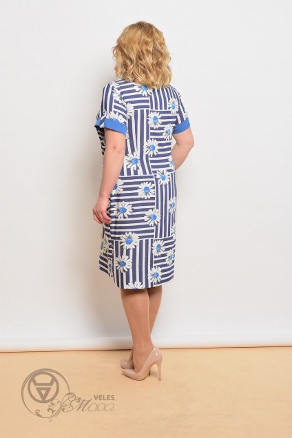 Платье  1231 синий+ молочный в ромашки Lady Style Classic