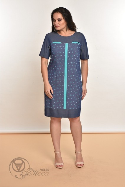 Платье 1308 темно-синий+бирюза Lady Style Classic