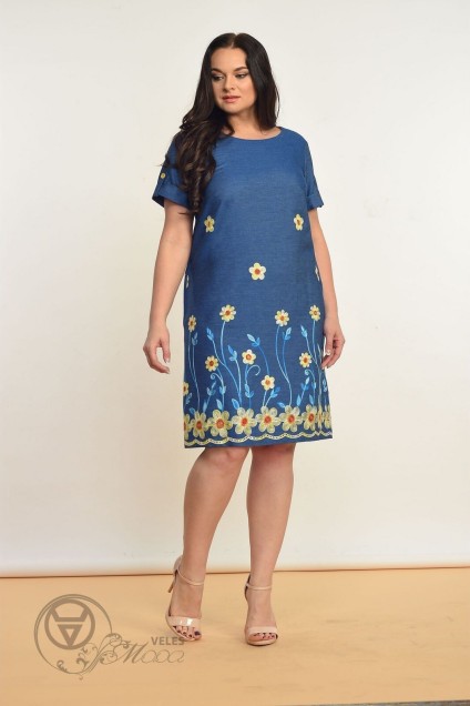 Платье 1339 синий+желтые цветы Lady Style Classic