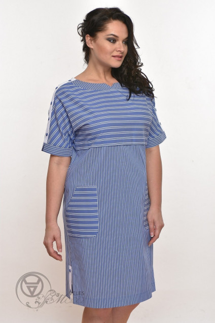Платье 1344 сине-белая полоска Lady Style Classic