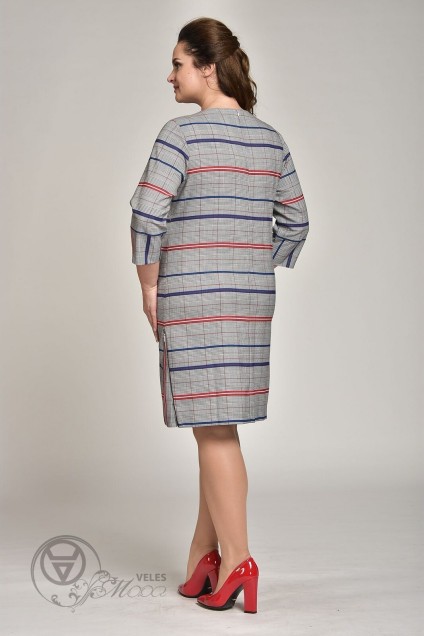 Платье  1377-1 серая клетка+сине-красные полоски Lady Style Classic