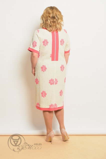 Платье  1427 молочный+розовые цветы Lady Style Classic