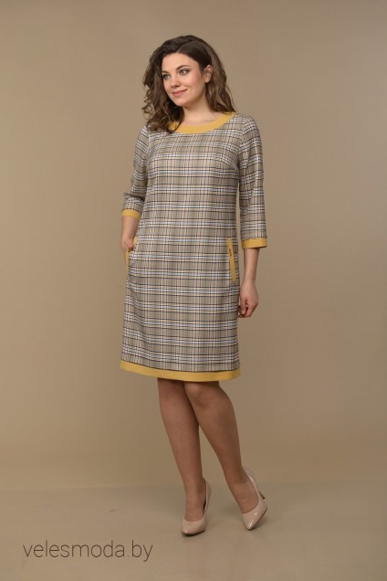 Платье 1427-3 бежевый+желтый Lady Style Classic