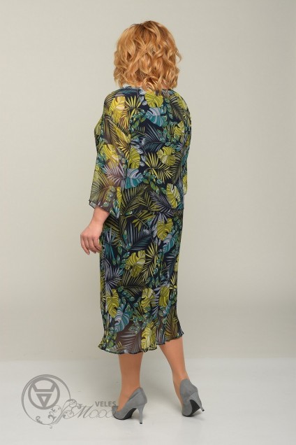 Платье 1640 темно-синий+зеленые листья Lady Style Classic