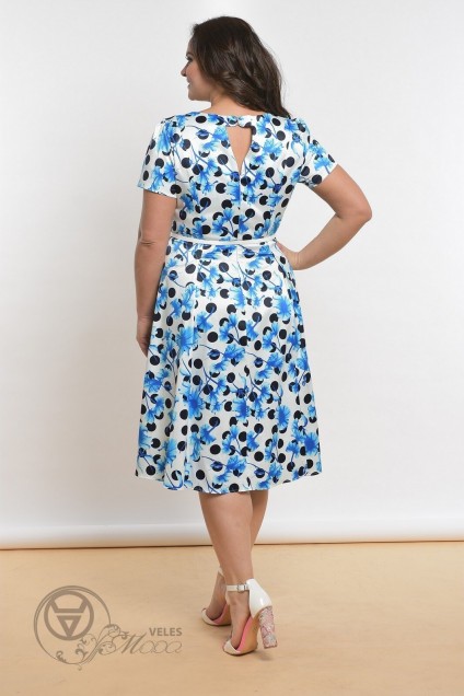 Платье 1813 белый+голубые цветы+горох Lady Style Classic
