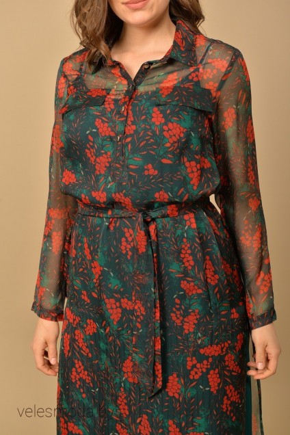 Костюм с платьем 1861-1 зеленый+рябина Lady Style Classic