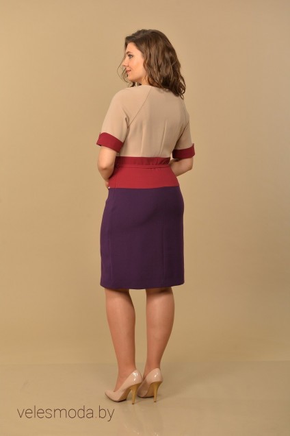 Платье 604-1 кремово-сливово-фиолетовый Lady Style Classic