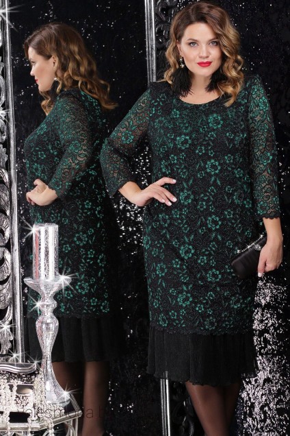 Платье 11063 черный+зеленые цветы LeNata