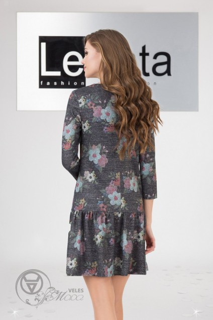 Платье 11958 серый+цветы LeNata