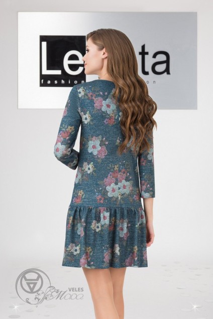 Платье 11958 темно-бирюзовый+цветы LeNata
