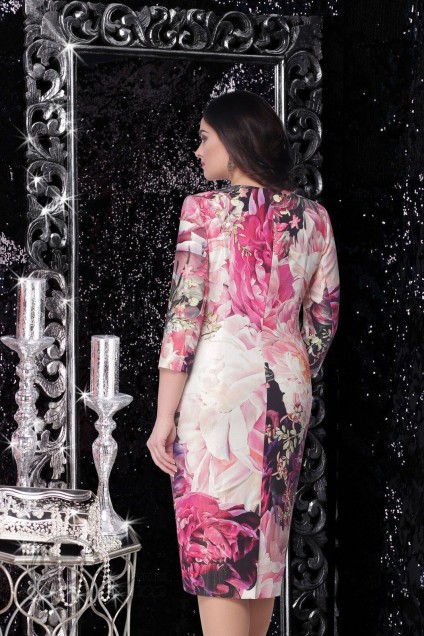 Платье 12590 розовый+цветы LeNata