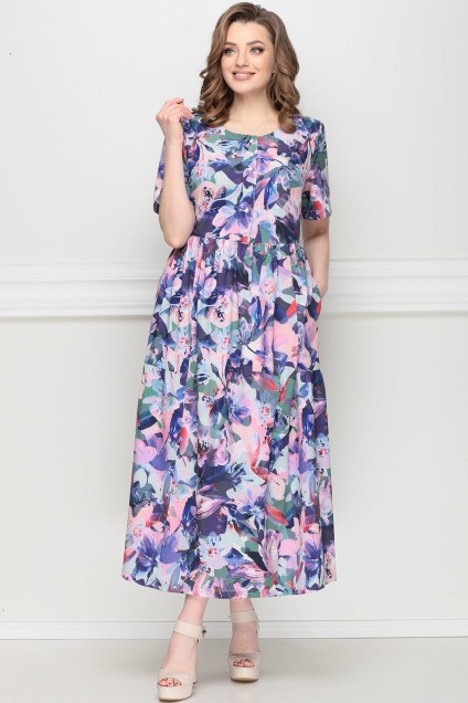 Платье 13025 фиолетовые цветы LeNata
