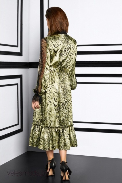 Платье 3913 зеленый+леопард Lissana