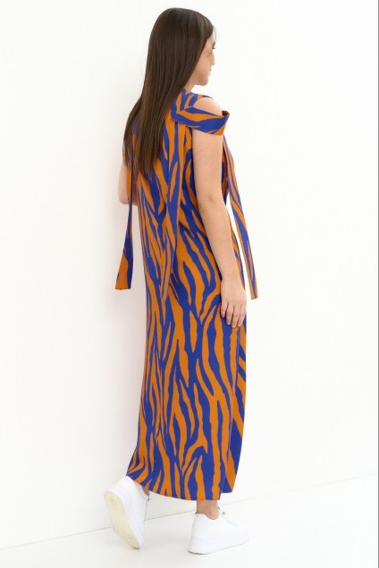 Платье  2254 оранжевый + синий Магия Моды