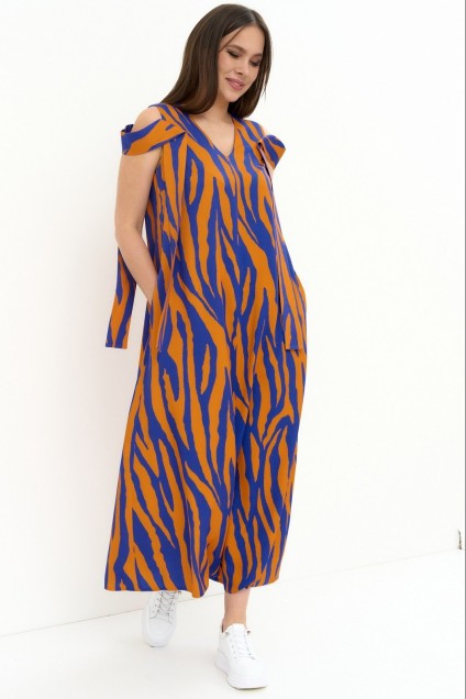 Платье  2254 оранжевый + синий Магия Моды